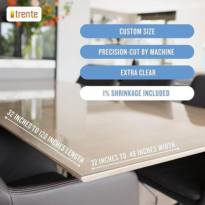Clear Table Cover Protector, 46x66 inch, German Quality with 2 Mm Thickness, Stain Resistant Dining Pad with Beveled Edges, Washable Tablecloth, Fitted Clear Desk Cover for Indoor & Outdoor Use
