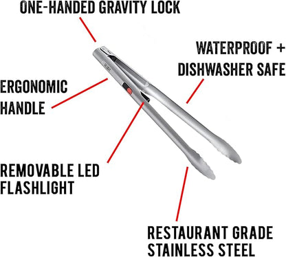 Grillight Grilling Essential Combo Gift Set: LED Light Spatula, Tongs & Bonus GrillMat | Restaurant Grade Stainless Steel Tools w/ Built-In LED Flashlight | Turn Grill into Griddle | Grill in the Dark