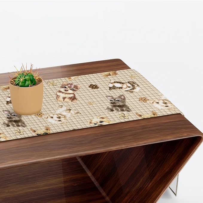 Cute Puppy Table Runner Kitchen Dining Table Runner 13*72in Table Center Decor for Indoor Outdoor Home Holiday Party