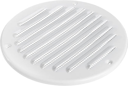 White Metal 5'' Inch Round Ventilation Grille - Inside/Outside use - (Grille: 5''Ø/Cover Area: 6.25''Ø) - Air Vent Louver - Available 4 Sizes / 2 Types / 1 Color.