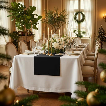 D'Moksha Homes Linen Black Table Runner 144 Inches Long - 100% Pure Linen Extra Long Table Runner 14 x 144 Inch for Winter, Holiday - Machine Washable
