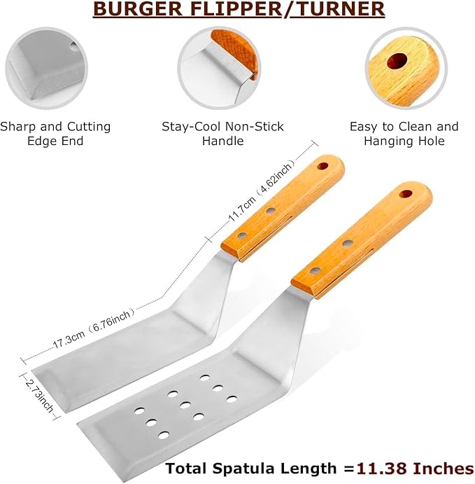 7 Piece Stainless Steel Spatula Set-Burger Flipper-4 Spatulas, Chopper, Scraper, + 2 Bottles-for BBQ Grill Flat Top Blackstone