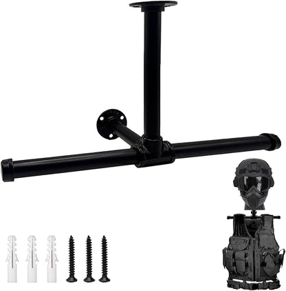 Wall Mount Vest Hanger Tactical Gear with Helmet Display Stand, Heavy Duty Police Gear Rack, Airsoft Plate Carrier Accessories, Samurai Armor Holder, Motorcycle Gear Storage