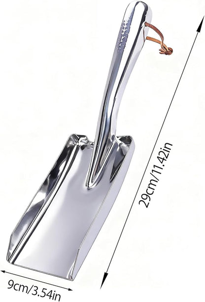 Metal Garden Ash Shovel, Silver, Stainless Steel, Compact Size, for Fireplace, BBQ, Charcoal Cleanup