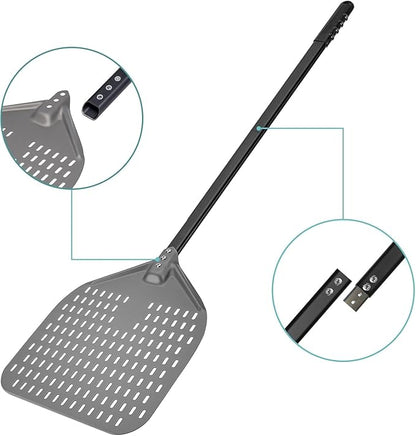 G.a HOMEFAVOR 12"x 15" Perforated Pizza Peel 47 Inch overall, Rectangular Aluminum Pizza Turning Peel with Extended Silcone Handle For Baking Pizza Brick Oven
