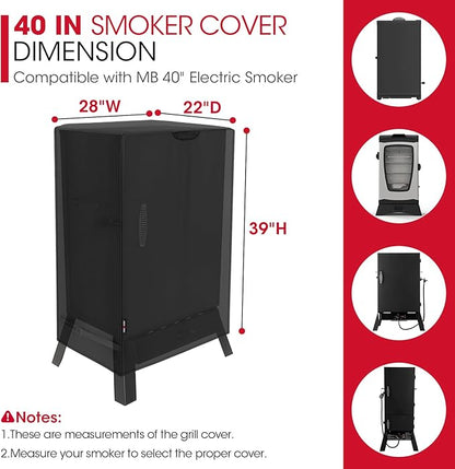 Unicook Electric Smoker Cover 40 Inch, Heavy Duty Waterproof Vertical BBQ Smoker Grill Cover for Masterbuilt, All Weather Resistant, 28" W x 22" D x 39" H