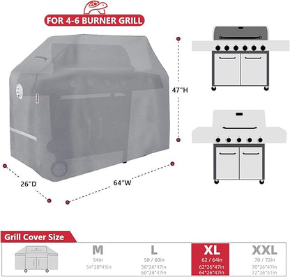 Turtle Life BBQ Grill Cover, 64 Inch Heavy Duty Waterproof 4-6 Burner Barbecue Gas Grill Covers for Weber Genesis Char-Broil Brinkmann, Gray