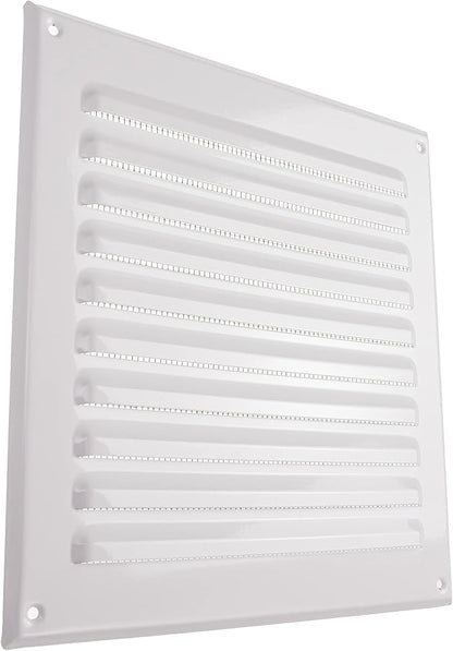 Vent Systems - 8 x 8 Inch (Inner) White Metal Square Soffit Air Vent Grille Cover, Register Vent Deflector Louver Built-in Mesh HVAC for Bathroom Home Office Kitchen 10" x 10" (Outer)