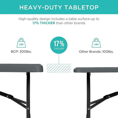 Best Choice Products 6ft Plastic Folding Table, Indoor Outdoor Heavy Duty Portable w/Handle, Lock for Picnic, Party, Camping - Dark Gray