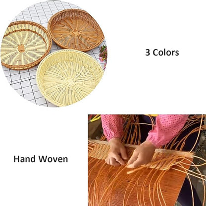 RT&BS 2pcs Round Wicker Bread Basket, Christmas Food Baskets, Eco-Friendly Sturdy Stackable Fruit Basket for Kitchen, Store, Restaurant, Party (Brown, L)