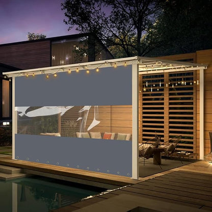 Covers & All Outdoor Clear Panel Curtain, 12 oz Vinyl Outdoor Curtains for Patio, Weather Resistant Waterproof Tarp with Brass Grommets for Pergola, Porch, Gazebos, Balcony (7'H x 15'W Feet, Gray)
