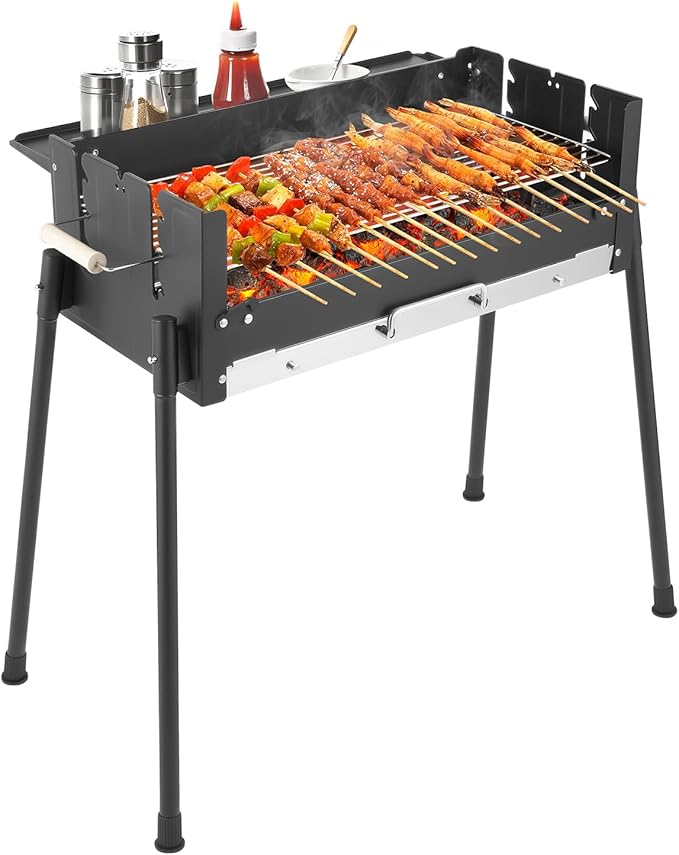 Portable Charcoal Grill, Folding BBQ Barbecue Grill, 27.56" Kebab Grill, Outdoor Cooking Grill, Yakitori Grills Tool Kits for Camping Hiking Picnics Backyard Garden Travel Parties