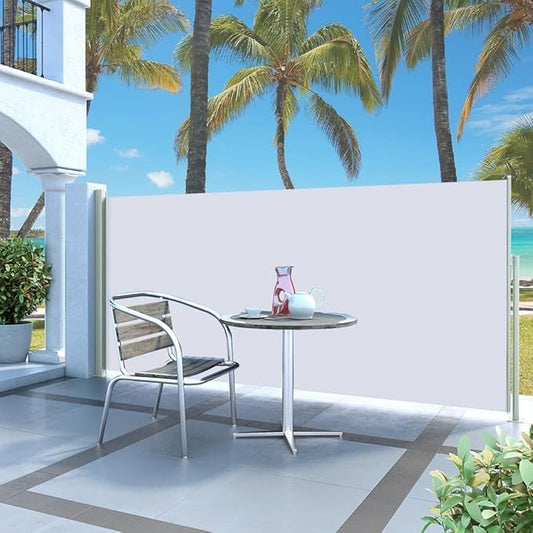 YAFF Retractable Outdoor Folding Privacy Divider, Water & UV Resistant Sun Shade Privacy Wind Screen for Garden, Backyard, Balcony, Terrace 55.1"x118.1" Cream (13.75lbs)