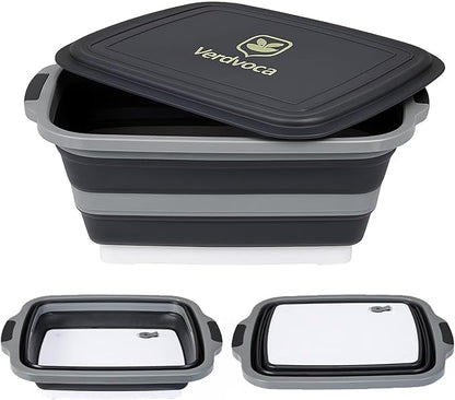 2 Pcs 16L Black Collapsible BBQ Prep Tub