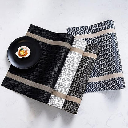 PIGCHCY Placemats Set of 6, Black Elegant Placemats Washable Non-Slip Luxurious Durable Table Mats for Home/Dining Room Decoration