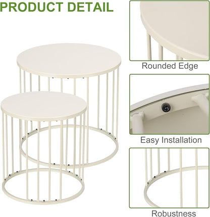 SUNNYPARK Outdoor Side Table Set of 2, Metal Circle Accent End Tables for Balcony Backyard Garden Indoor Living Room, Durable Black Nesting Coffee Tables, 20”+16” Dia