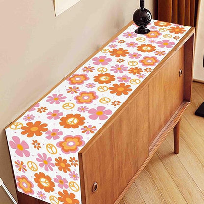 Groovy Floral Table Runner, Retro 70s Hippie Floral Funky Pink Cute Flower Trippy Coffee Table Center Decor for Home Kitchen Dining Patio Holiday Party Indoor Outdoor Table Decorations, 13"x72" Inch