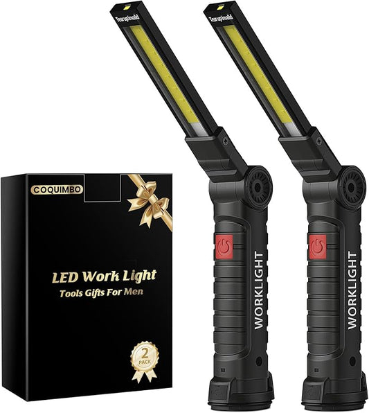 Coquimbo Mens Valentines Day Tool Gifts for Him Boyfriend Husband, Rechargeable LED Work Light BBQ Grill with Magnetic Base Hook, 360° Rotate Mechanic Flashlight Dad Birthday Gifts (2 Pack Black)