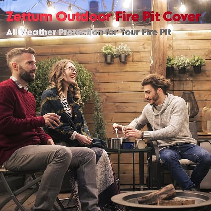 Zettum Fire Pit Cover Round 28 Inch - Outdoor Firepit Cover Heavy Duty & Waterproof, 600D Patio Fire Table Cover Gas Fire Pit Accessories Fit 27" Solo Stove Yukon Series Firepit - 28 x 28 x 16 Inch