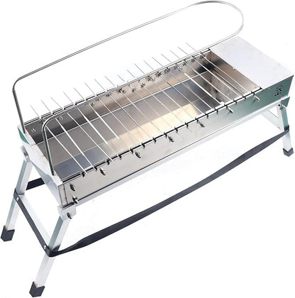Automatic Rotating Electric BBQ Grill Foldable Kabob Grill Stainless Steel Rotating Barbecue Grill with 17 Grill Rods Portable BBQ Grill for Backyard, Garden, Courtyard
