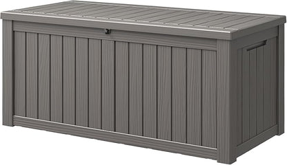 NUNU LAB 120 Gallon Outdoor Storage Box,Resin Large Sturdy Deck Box, Backyard Outside Storage Box Waterproof with Double Wall Panels,Package Delivery Garden Outdoor Hose