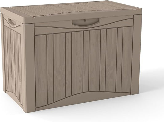 50 Gallon Plus Resin Deck Box, Waterproof Outdoor Storage Box for Patio, Poolside, and Garden, Lockable UV-Resistant Storage Bin Bench Cabinet for Small Spaces, Grey