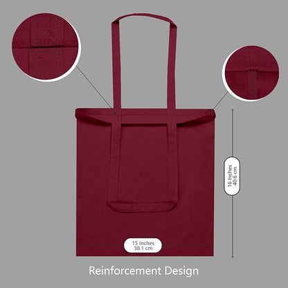 TOPDesign 6-Pack Economical 16"x15" Burgundy Cotton Tote Bags, Lightweight Medium Reusable Grocery Shopping Cloth Bags, Suitable for DIY, Advertising, Promotion, Gift, Activity