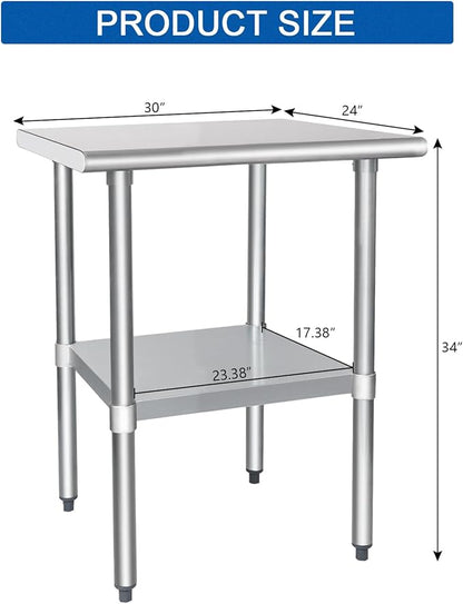 HARDURA Stainless Steel Table 24X30 Inches with Undershelf and Galvanized Legs NSF Heavy Duty Commercial Prep Work Table for Restaurant Kitchen Home and Hotel