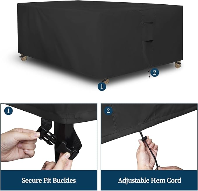 Easy-Going Rectangle Patio Furniture Cover Waterproof Outdoor Dining Table and Chair Cover Anti-UV Outside Sectional Sofa Set Covers (98"L x 78"W x 32"H, Black)