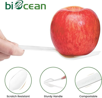 Extra Heavyduty Compostable Forks [500 Count,7In] Disposable Cutlery No Plastic Forks Large Biodegradable Utensils Eco Friendly Silverware for Party,BBQ,Daily Use [With Tote]