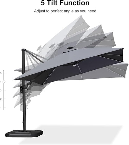 PURPLE LEAF Patio Umbrella W/Base Left-right Tilt 10FT LED, Light Grey | Create - Image 9