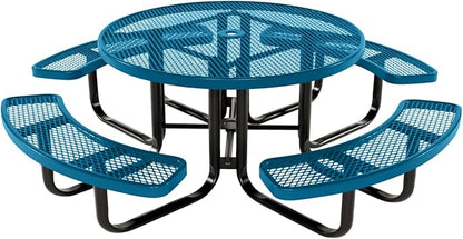 COATEDOUTDOORFURNITURE Heavy-Duty Portable Outdoor Kids Table with Umbrella Hole, Expanded Metal Kids Picnic Table, Commercial-Grade, Made in America (46 in, Round, Childrens, Light Blue)