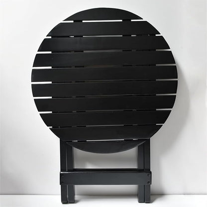Small Round Folding Side Table Set of 2, Patio Foldable Wooden End Tables for Outdoor Indoor Porch Camping Living Room Bedside Couch, as Coffee Table or Plant Stand, Black