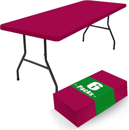 Spandex 6 Foot Rectangle Table Cloth 6 Pack, Elastic Fitted Tablecloths for Picnic, Stretch Washable Patio Table Cover for Outdoor, Camping, Banquet and Parties (Fuchsia, 30"x72")