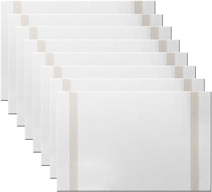 PIGCHCY Placemats Set of 8, Luxurious Elegant Placemats Non-Slip Washable Durable Table Mats for Home/Dining Room Decoration (White)