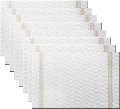 PIGCHCY Placemats Set of 8, Luxurious Elegant Placemats Non-Slip Washable Durable Table Mats for Home/Dining Room Decoration (White)