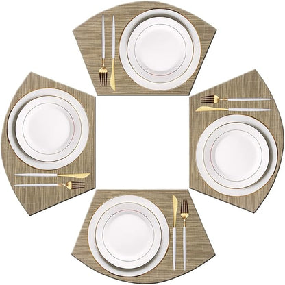 PIGCHCY Wedge Shaped Placemats for Dining Table Washable Vinyl Placemats Heat Resistant Table Mats Set of 4 (Beige)