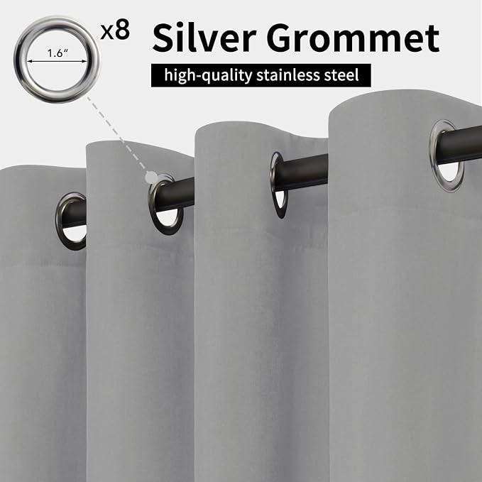 Easy-Going Outdoor Curtains for Patio 1 Panel, 54x120 inch, Light Grey | - Image 2