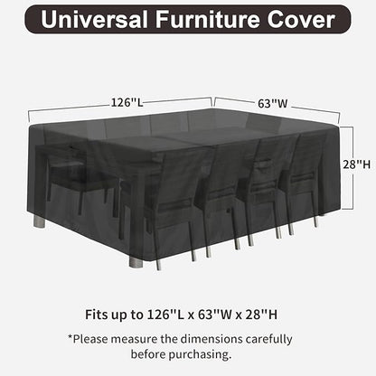 PureFit Patio Furniture Covers, Outdoor Table Furniture Cover Waterproof Rectangle, Patio Sectional Couch Set Cover for Deck, Lawn and Backyard, UV Resistant, 126"L x 63"W x 28"H, Black
