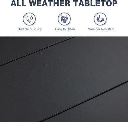 VICLLAX Round Patio Dining Table, Metal Outdoor Dining Table with Umbrella Hole for 8-10 Person, 60" Black