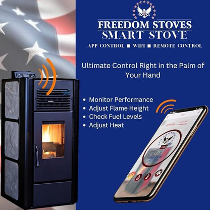 Freedom Stoves Freestanding Independence PS21 Pellet Stove with Battery Backup, Wi-Fi Capability, and Removable Legs - Heats up to 1800 sq ft. (Sandstone Grey)