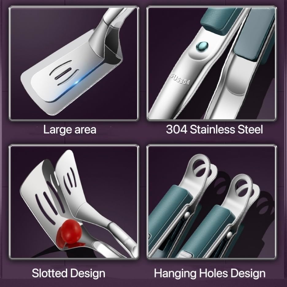 Kitchen Spatula Tongs 11.6 lnch Stainless Steel Grill Clamp Cooking Tongs - Image 5