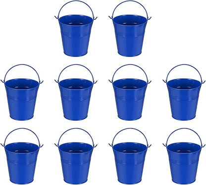 Small Metal Buckets, Mini Buckets with Handle Galvanized Colored Tin Pail Containers Basket Party Supplies - Fit for (Halloween - Classroom Crafts) 4" & 10Pcs & Dark Blue