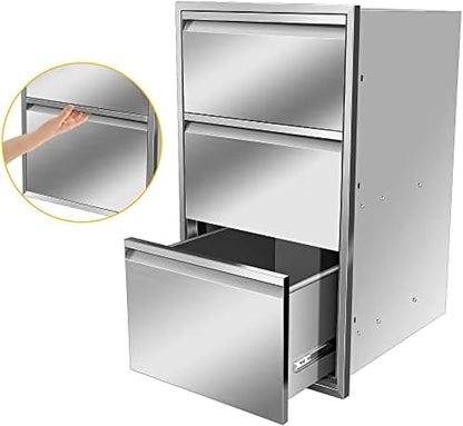 Outdoor Kitchen Drawers, Flush Mount Triple Access BBQ Drawers With Stainless Steel Handle, BBQ Island For BBQ Island Patio Grill Station,Three Drawers