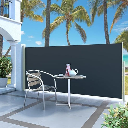 YAFF Retractable Outdoor Folding Privacy Divider, Water & UV Resistant Sun Shade Privacy Wind Screen for Garden, Backyard, Balcony, Terrace 55.1"x118.1"Black (13.75lbs)