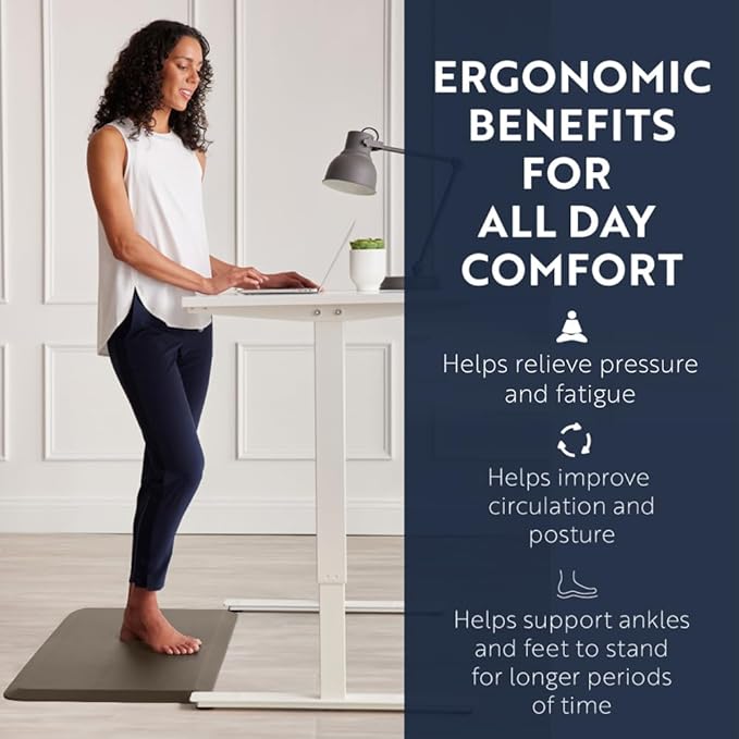 KANGAROO Thick Ergonomic Anti Fatigue Mats for Kitchen Floor, 58x20, Cushioned Standing Office Desk Mat, Waterproof Scratch Resistant Topside, Supportive All Day Comfort Padded Foam Rugs, Cappuccino