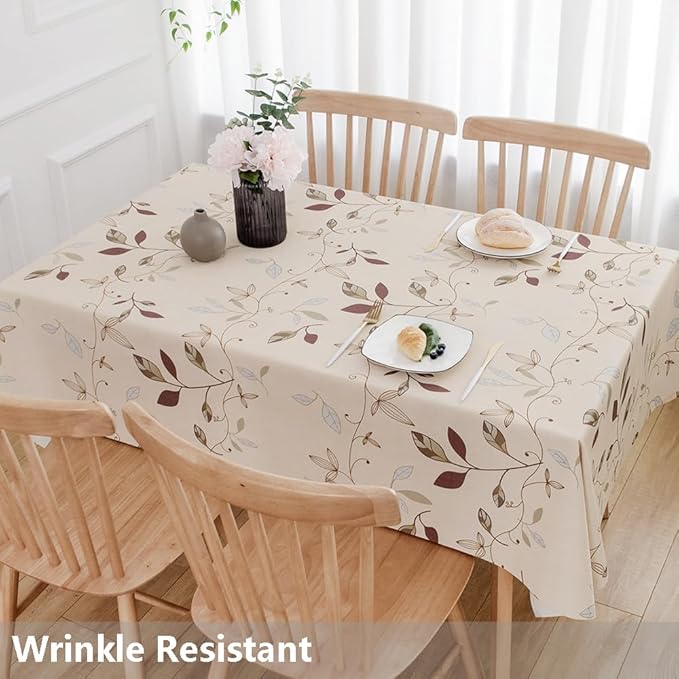TruDelve Heavy Duty Vinyl Tablecloth Beige Plastic Table Cloth Waterproof Wipeable Oilcloth Tablecloth for Square Table (54'' x 54'', Leaves)