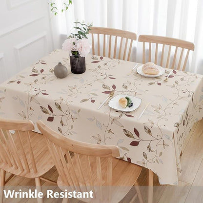 TruDelve Heavy Duty Vinyl Tablecloth Beige Plastic Table Cloth Waterproof Wipeable Oilcloth Plastic Tablecloths for Rectangle Tables (54'' x 108'', Leaves)