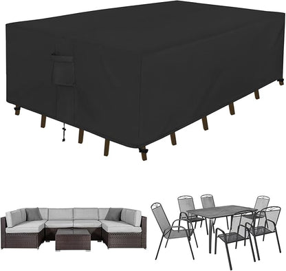 Easy-Going Rectangle Patio Furniture Cover Waterproof Outdoor Dining Table and Chair Cover Anti-UV Outside Sectional Sofa Set Covers (130"L x 84"W x 28"H, Black)