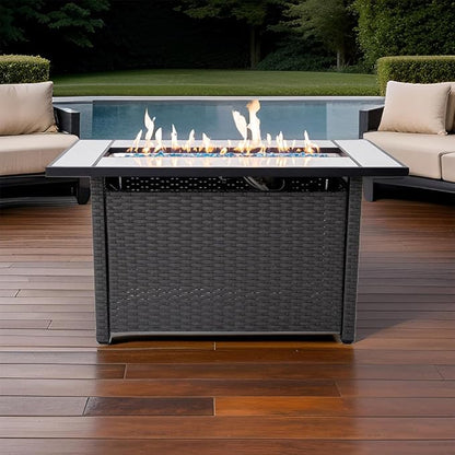 Tirana Propane Fire Pit Table 45" Outdoor Firepit 50,000 BTU Firepits for Outside with Lava Rocks and Removable Lid Metal Fire Pit Outdoor Fireplace Propane Fire Pits for Outside CSA Certified